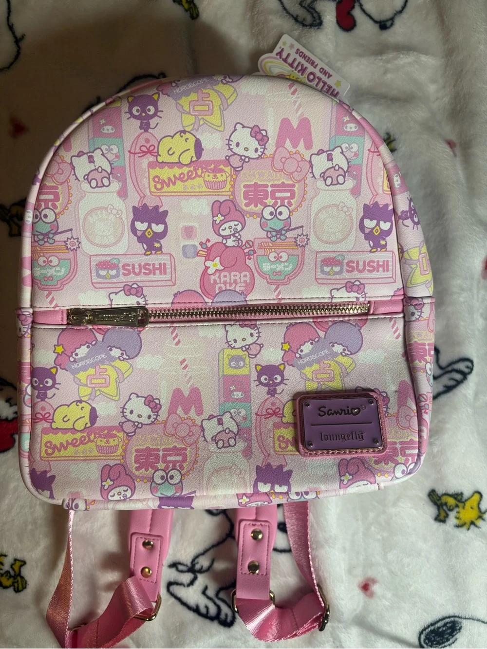 Sanrio Pink and Lavender Kids Mini Backpack with Sushi Print